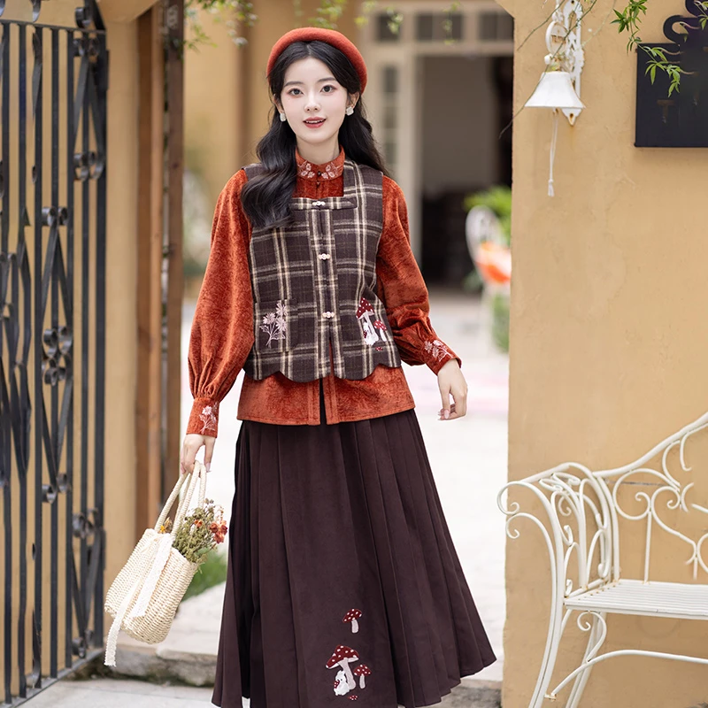 池夏【万物有灵:蘑菇兔】汉元素比甲短衫马面原创改良汉服女 秋冬