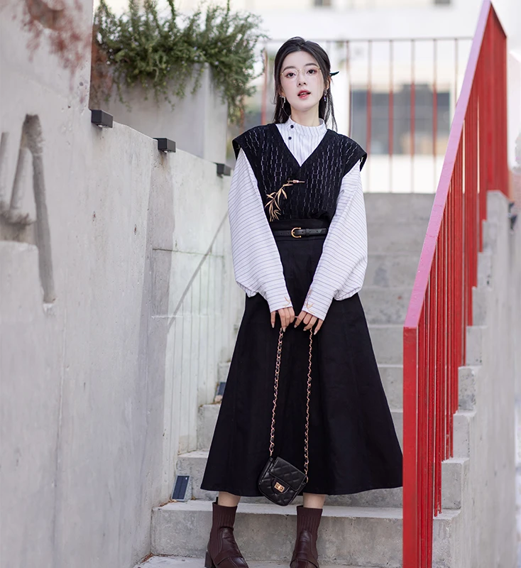 池夏【书卷:竹枝辞】汉元素改良唐褙子衬衫十破裙原创绣花汉服 春