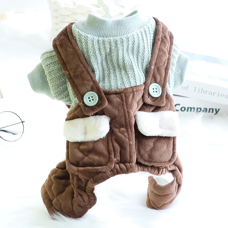 狗狗衣服秋冬装厚款双口袋背带裤四脚棉衣套装小型犬泰迪宠物3359