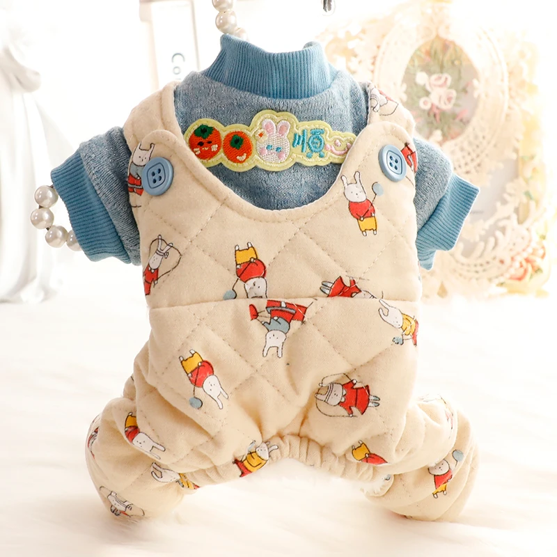 狗狗衣服秋冬装事事顺心背带四脚厚款棉衣套装小型犬泰迪宠物3976