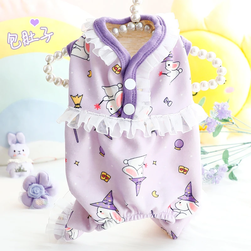 狗狗衣服秋冬装花边领四脚包肚护肚家居服睡衣小型犬泰迪宠物6348