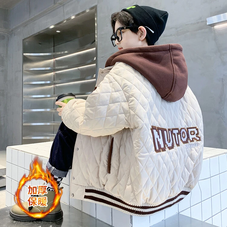 棉袄/棉服休闲格子男童棉衣加绒男孩童装中大童儿童女童加厚冬季