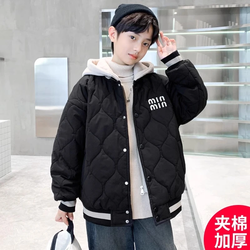 男童春秋棒球服外套2025新款冬季夹棉加厚中大儿童男孩春秋款棉服
