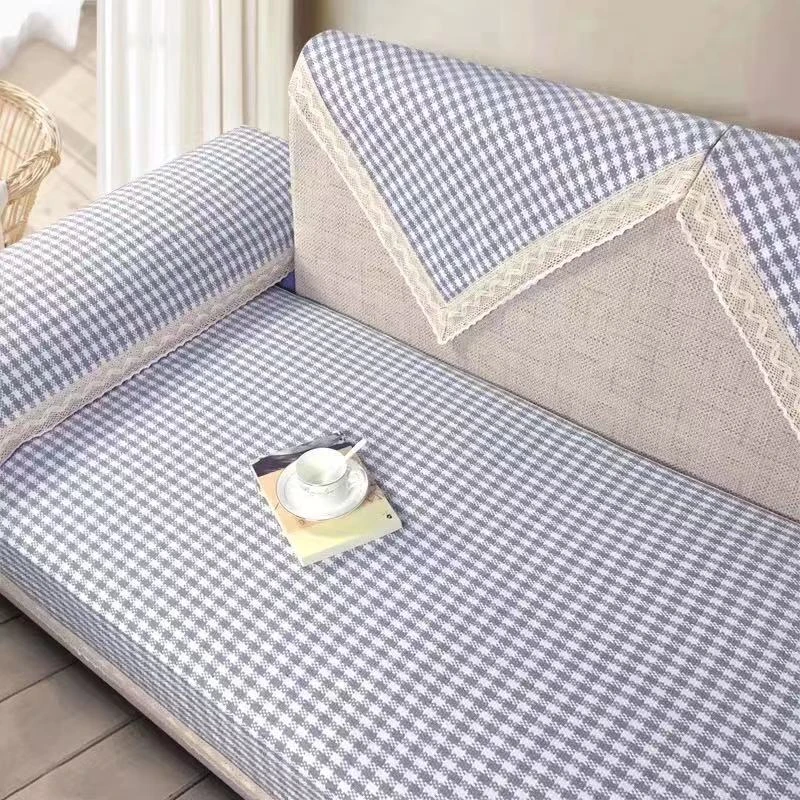 小格子-棉麻老粗布加厚沙发垫简约透气通用组合沙发垫沙发套盖布