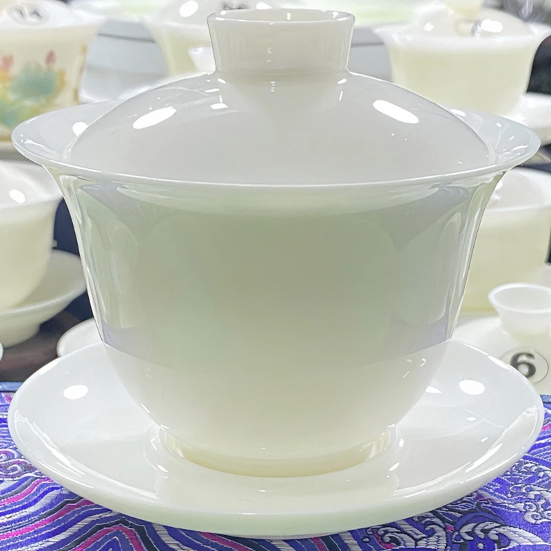 大容量小容量白瓷三才盖碗不烫手茶碗陶瓷盖杯简约泡茶盖碗茶具
