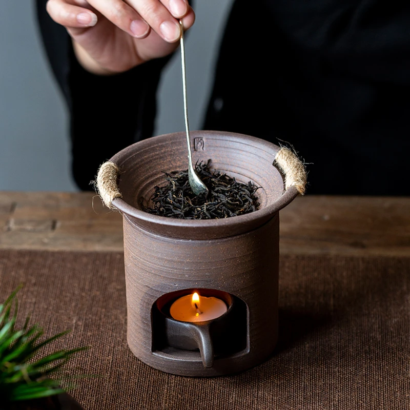 中式复古焙茶炉茶具陶瓷无釉保温台小蜡烛加热保温烤茶提香家用