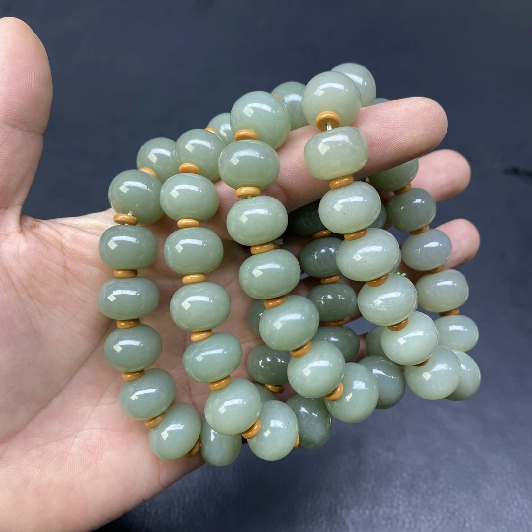 和田玉新疆且末远矿料蓝青瓷底色卡16算盘珠手串多样性发一