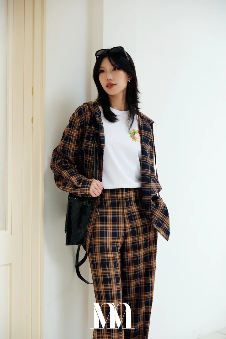 复古格纹连帽长袖衬衫