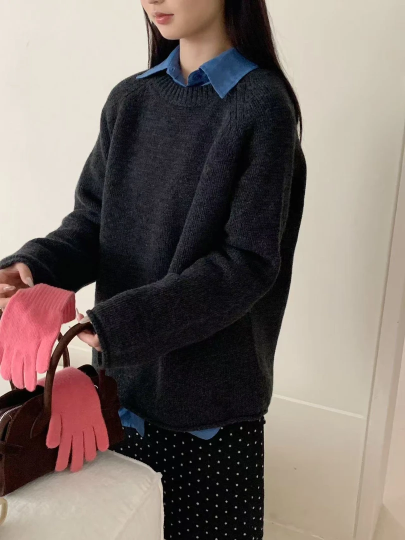 2024年新款欧洲站秋冬圆领时尚针织衫女宽松显瘦慵懒风毛衣潮