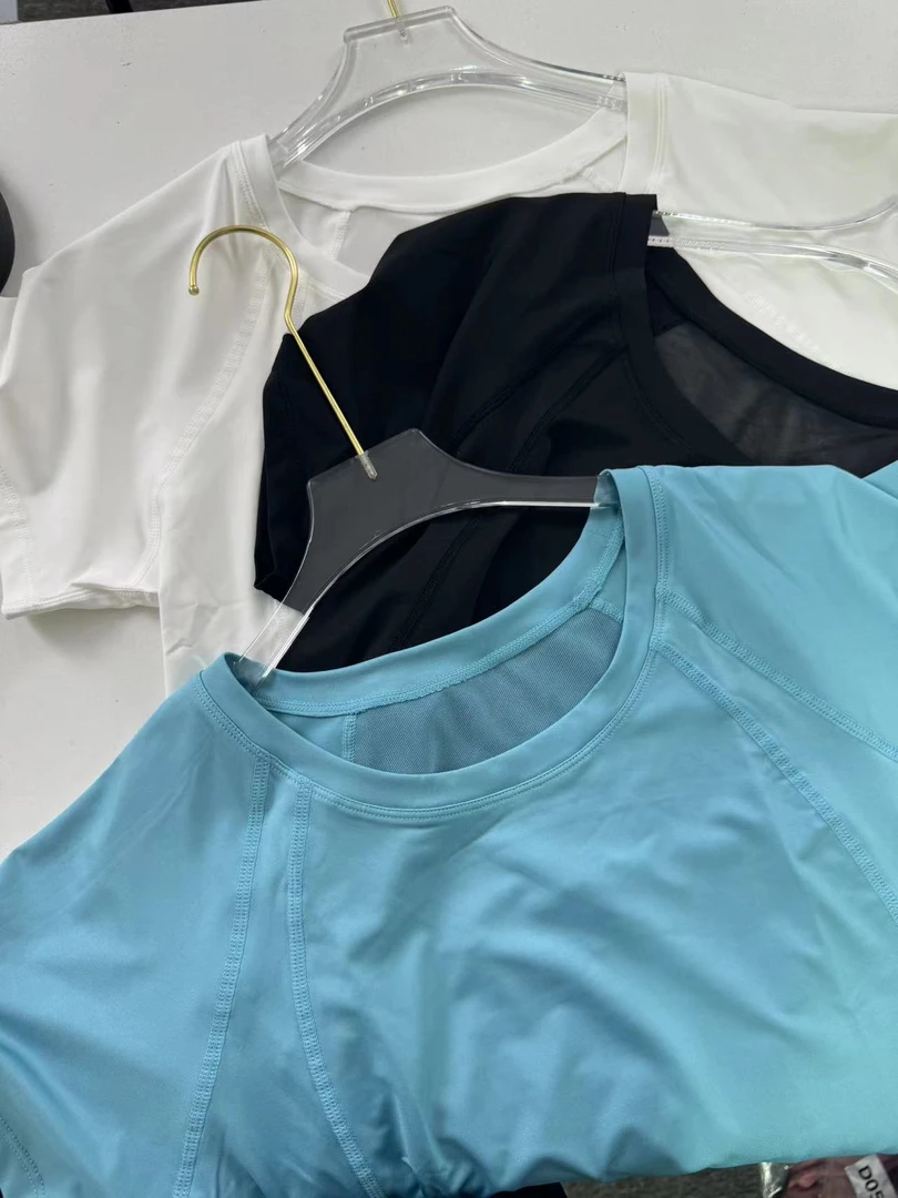 2024修身新款网纱质感速干运动短袖女跑步健身速干T恤时尚透气