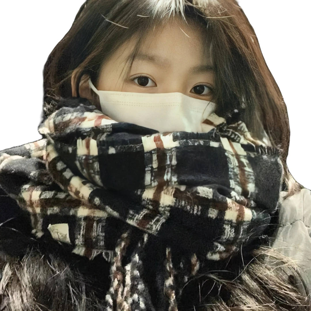 牧篱芭韩版格子黑白围巾女士女冬季ins复古百搭加厚保暖长款披肩