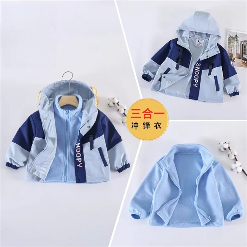 冬款儿童时尚洋气卡通连帽冲锋衣宝宝加厚保暖休闲百搭冲锋衣Q46