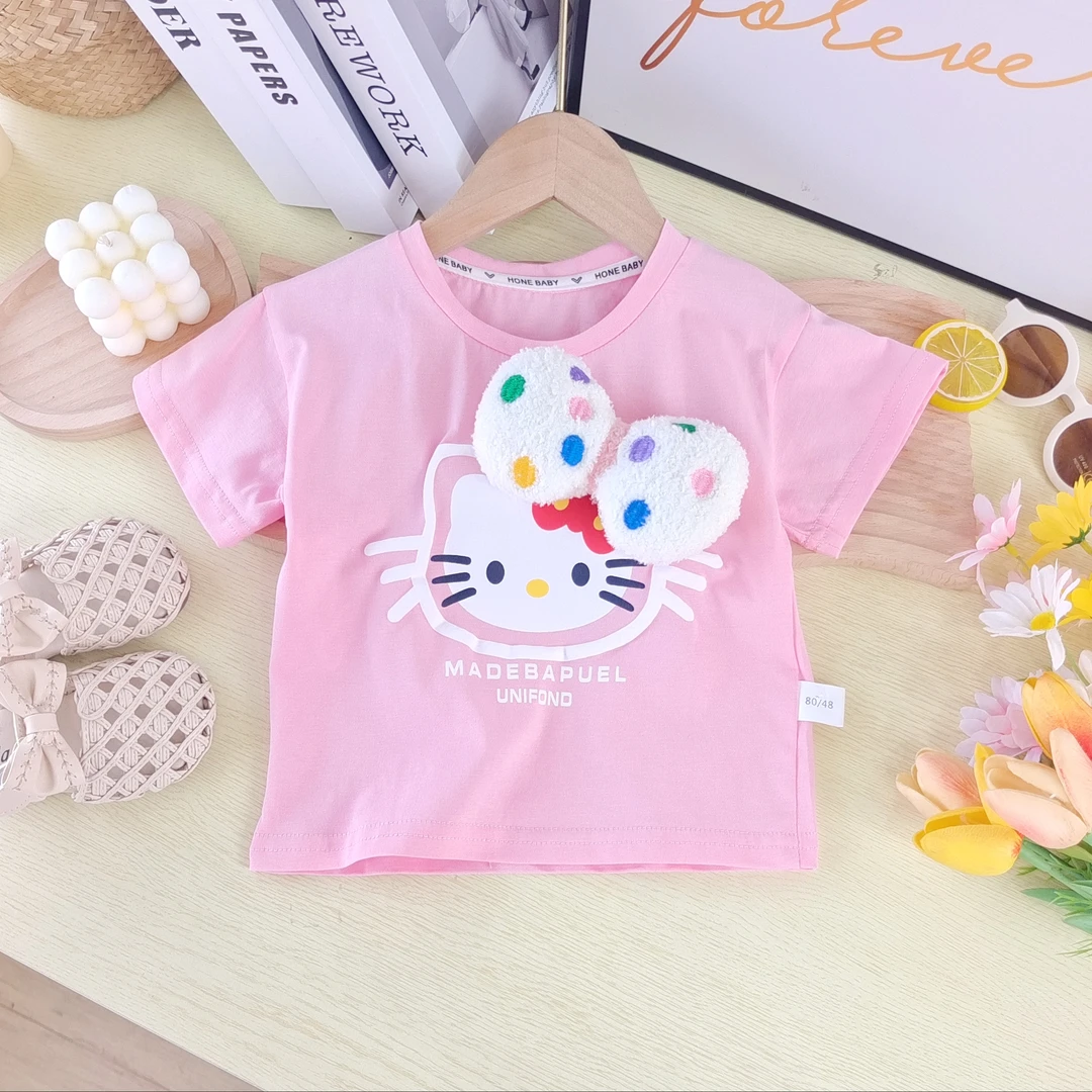 纯棉休闲洋气女童夏款女宝韩版 卡通helloKitty 半袖T恤24-X081