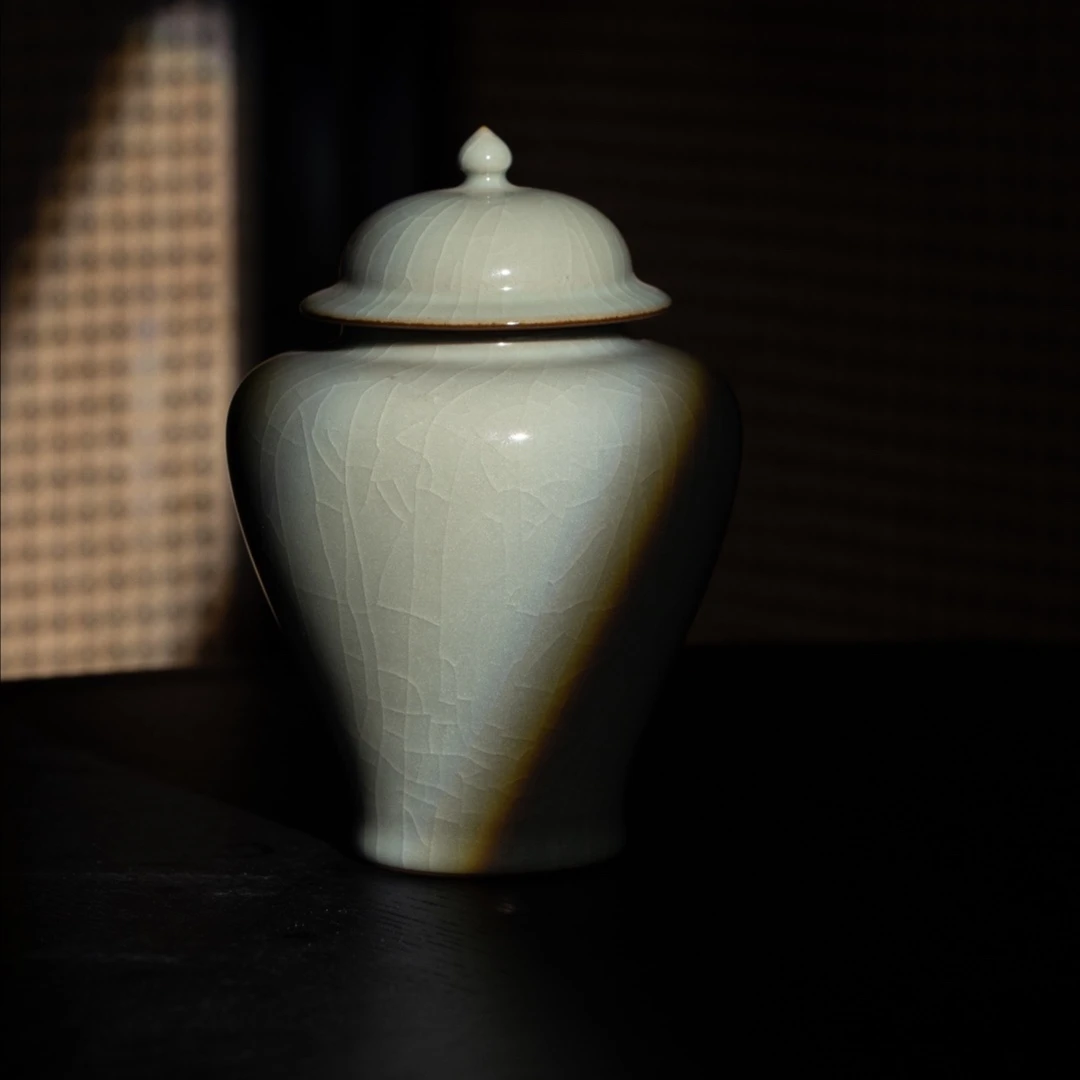 王波窑玉石白釉茶仓茶具汝窑纯手工