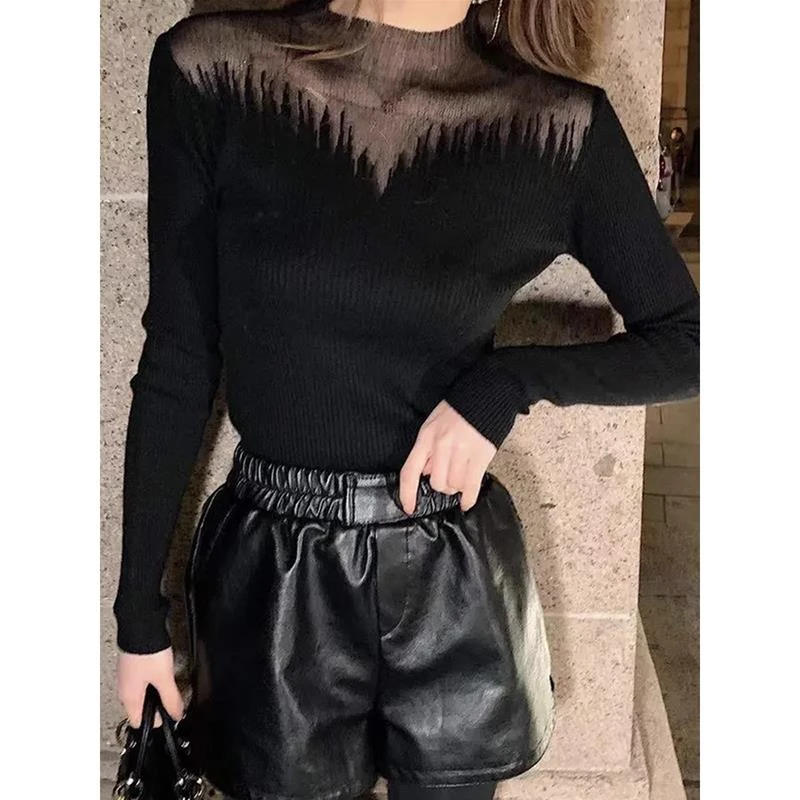 温柔风别致衫女2024秋新款女人味网纱显瘦内搭打底衫上衣