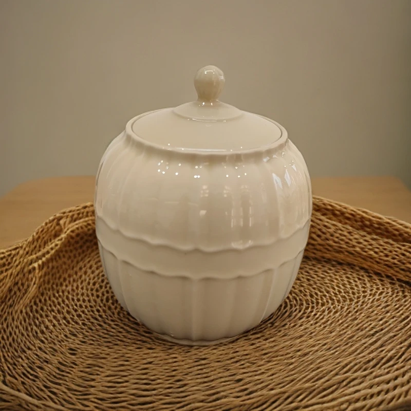 定窑定瓷茶叶罐  储存罐白瓷手工简约轻奢创意陶瓷复古
