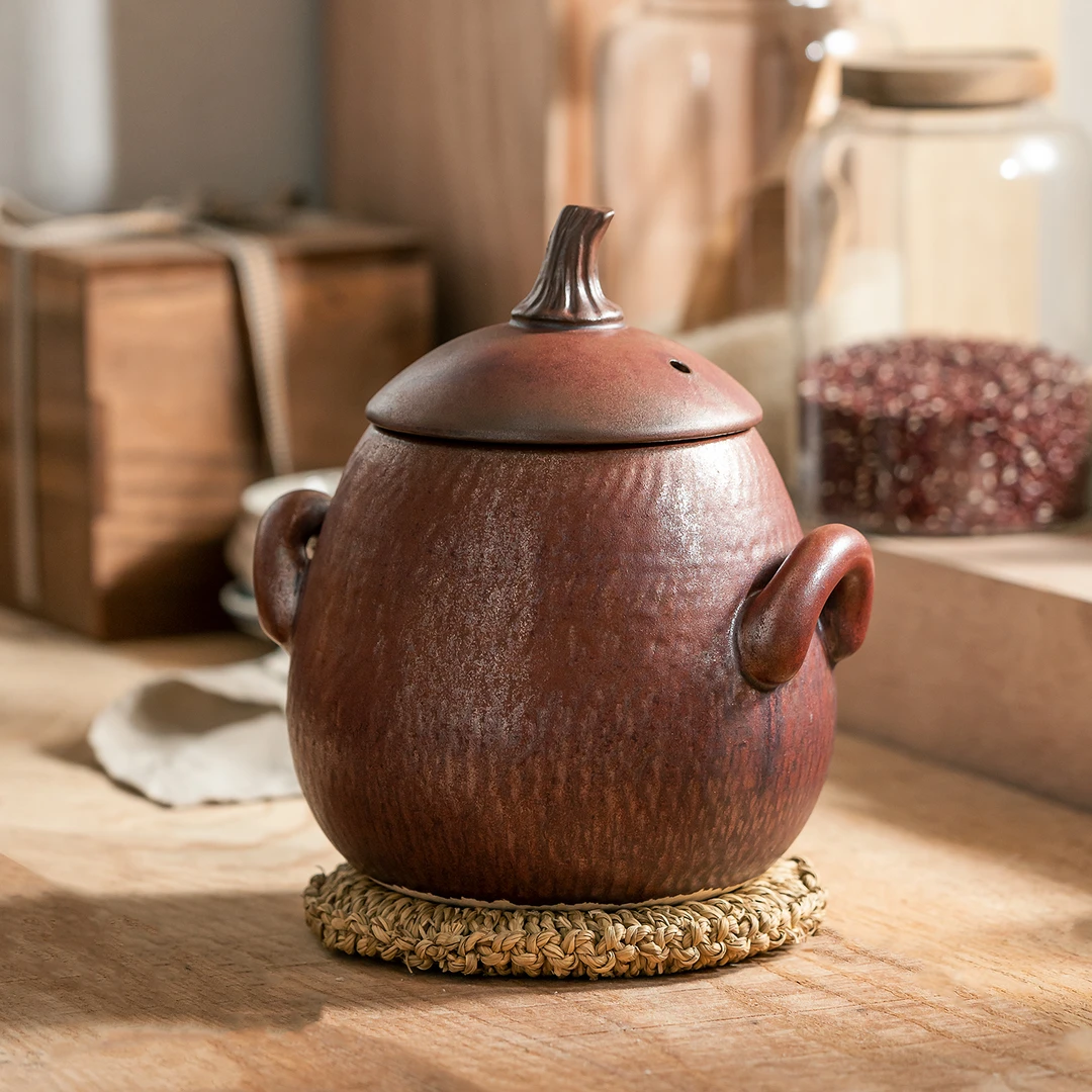 【万土烧-梨锅】3L手工瓦罐土锅高汤锅加厚耐热干烧古法窑变