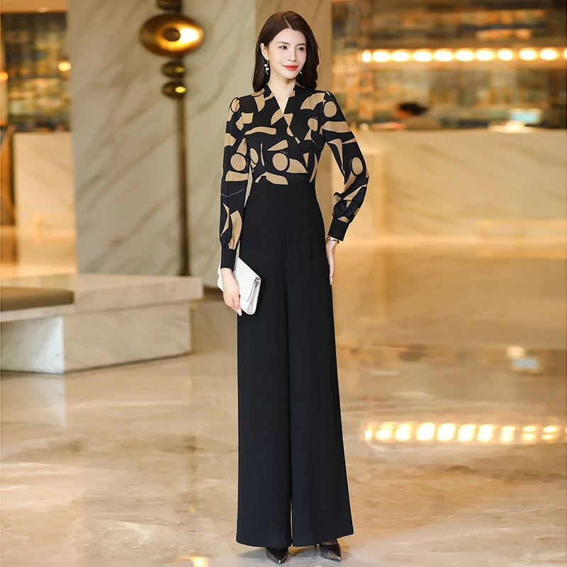 女装连体裤2024春秋新款收腰显瘦高级上档次轻奢感套装阔腿裤2250