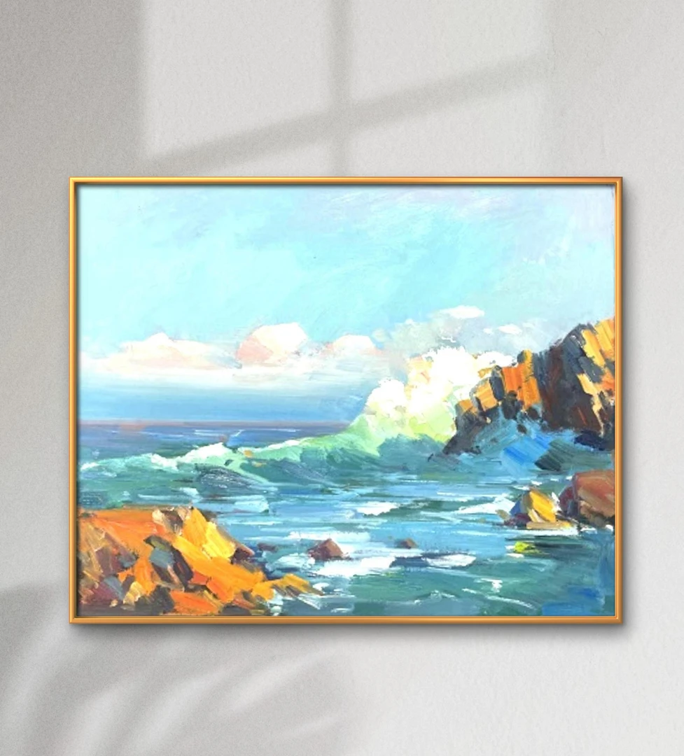 现货杰生老师原创写生海景尺寸50*60 高档场所 茶室挂画