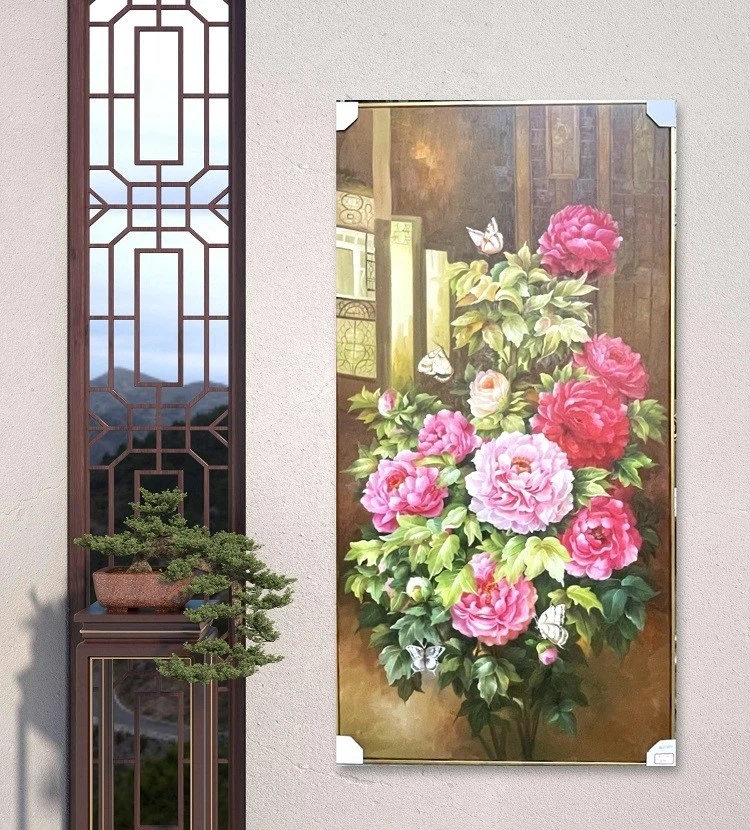 现货牡丹花画芯尺寸80*160  玄关挂画 沙发壁画