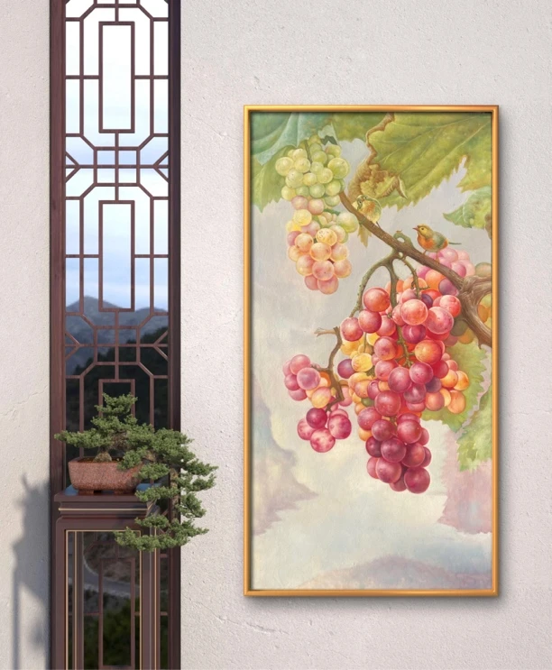现货写实葡萄 水果画尺寸60*120玄关壁画 餐厅装饰画