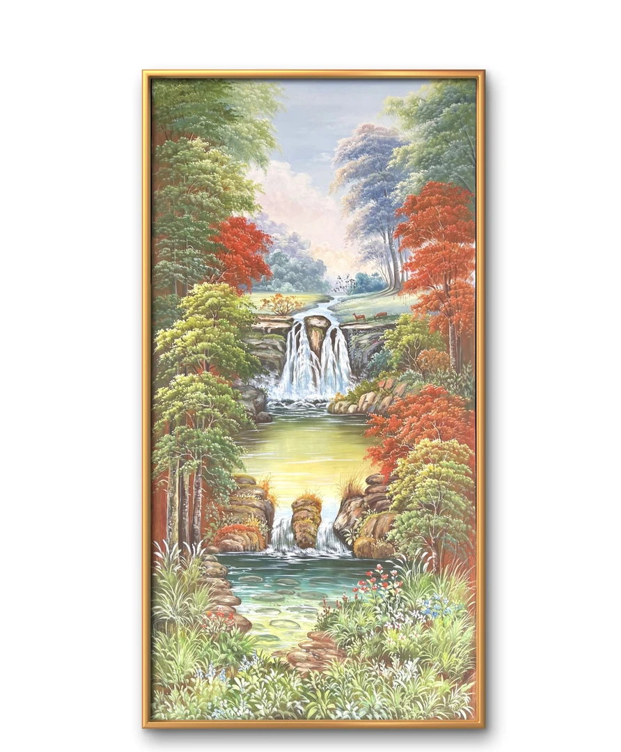 现货手绘油画玄关山水装饰画树林景客厅挂画玄关壁画尺寸80*160