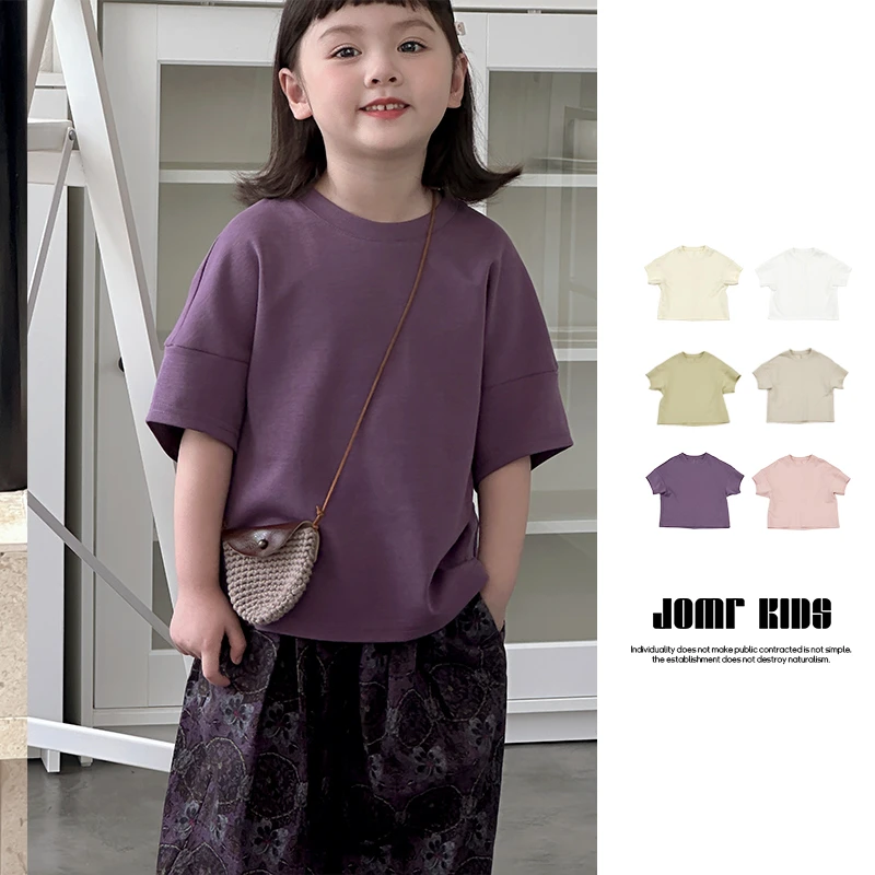 【嗒囜】儿童韩版百搭短袖纯色T恤女童上衣薄款多色蝙蝠衫JM82438