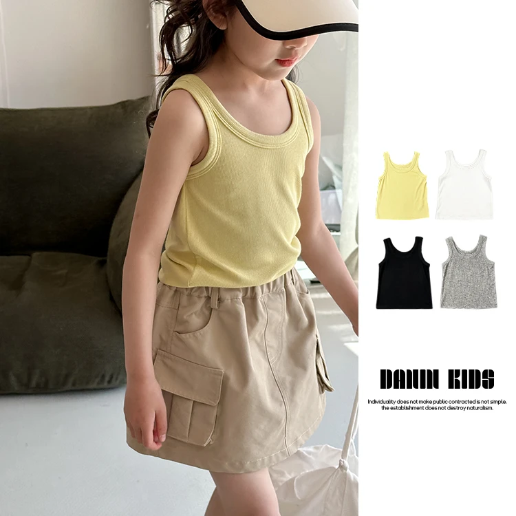 【嗒囜】女童夏季简约纯色百搭无袖针织背心中大童弹力休闲薄款上衣
