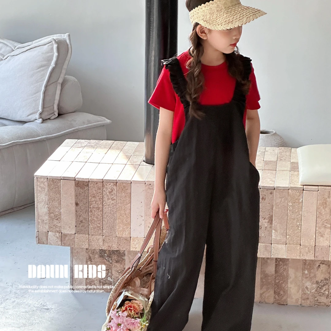 【嗒囜】女童夏季新款宽松时尚背带阔腿裤可束脚儿童休闲裤245017