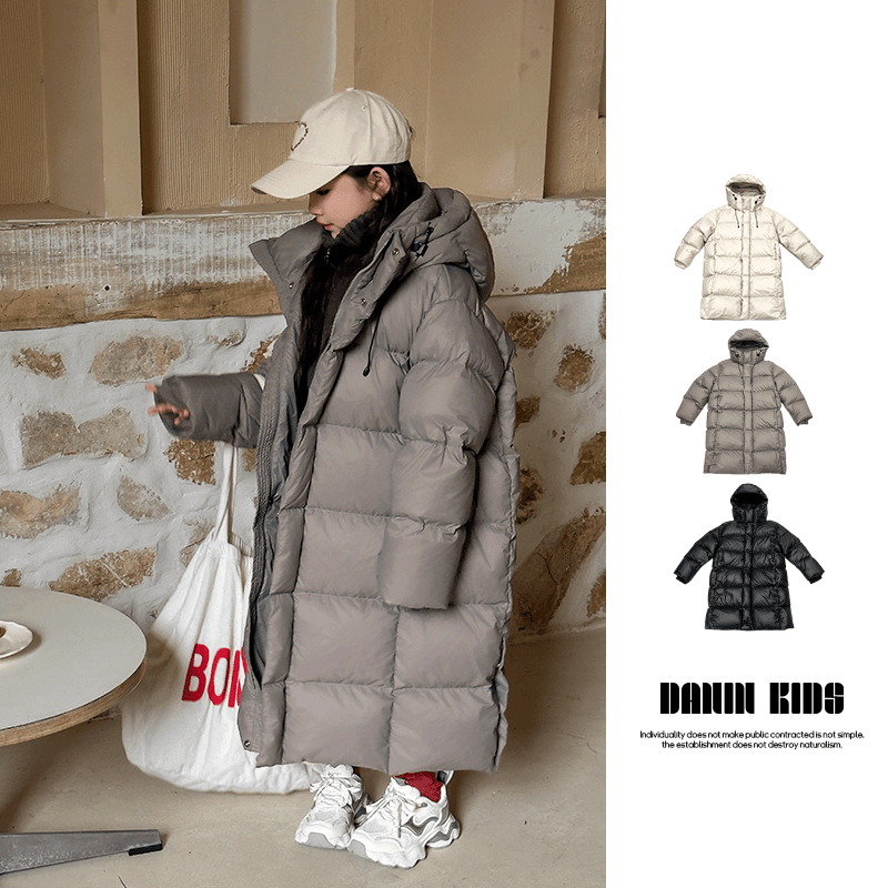 【嗒囜】246231 儿童冬季中长款羽绒服男女童时尚休闲保暖连帽外套