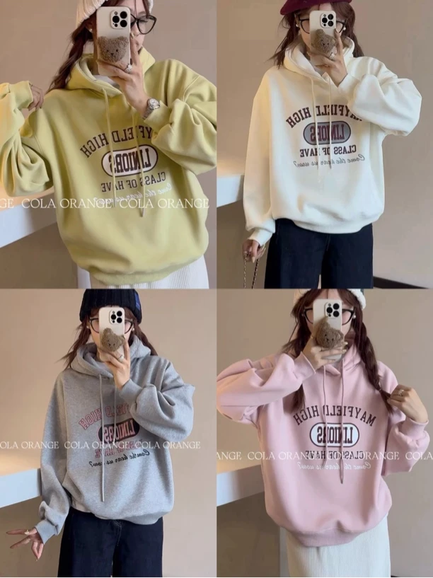 薇莎9122【现货】字母连帽加绒印花百搭时尚卫衣