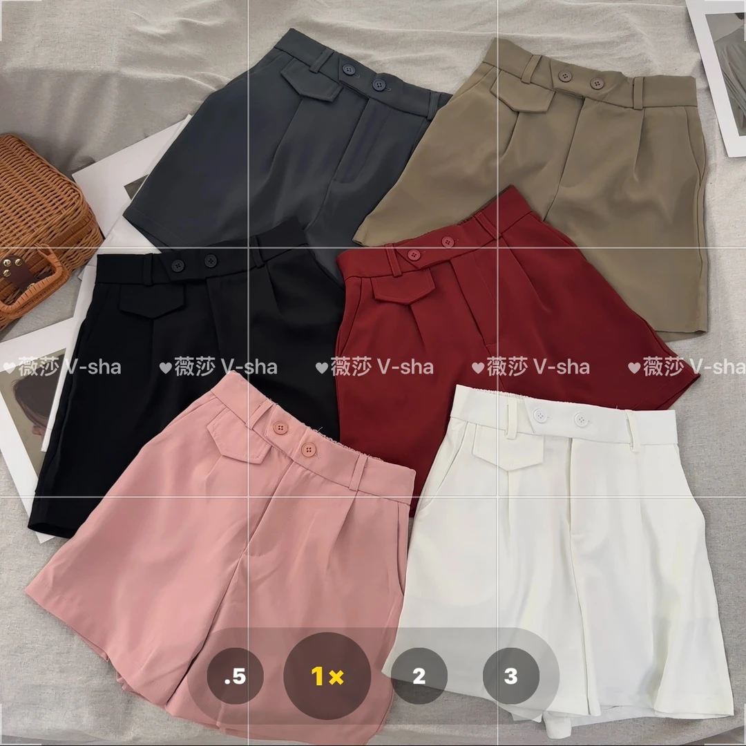 薇莎8861【现货】后副弹力松紧高腰A版显瘦时尚百搭西料短裤