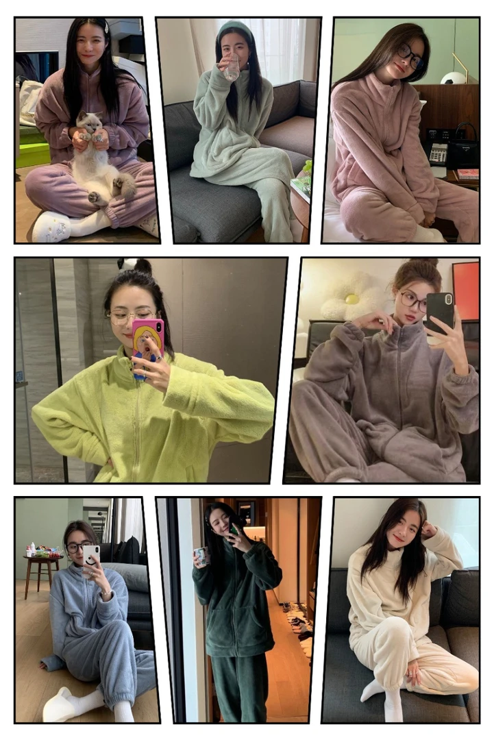 薇莎55099【假日温暖】熊猫绒舒适保暖防风家居服套装