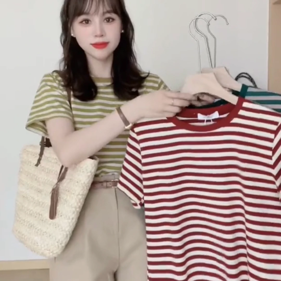 薇莎013【现货】宽松条纹ins百搭T恤