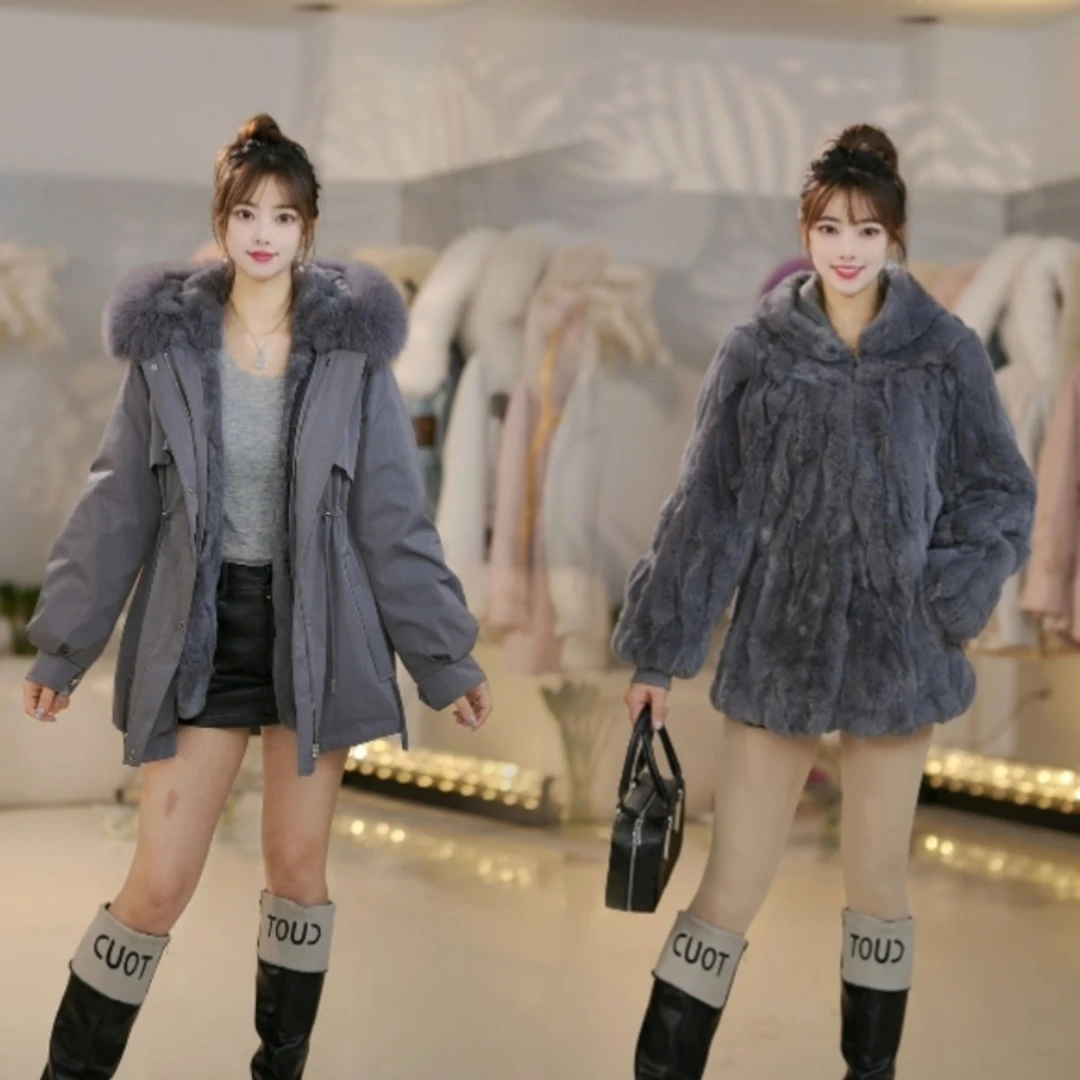 【天鹅獭兔毛+毛袖】2024新款大毛领皮草派克服008