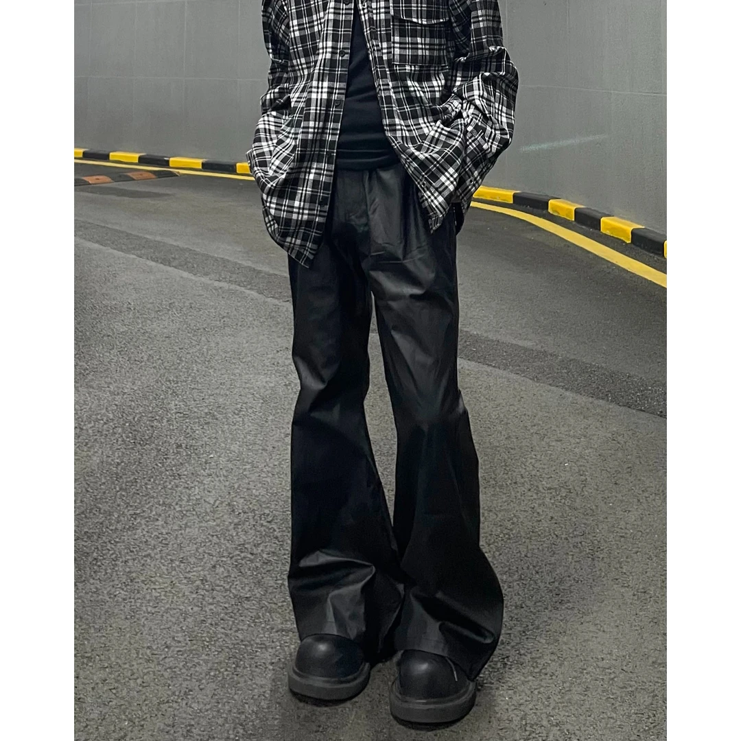 马煜美式复古蜡面微喇叭百搭黑色休闲裤男女vibe风宽松堆积长裤子