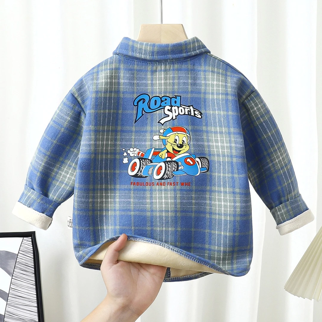 秋冬季儿童宝宝加绒加厚衬衫长袖衬衣打底衫男女童装开衫格子上衣