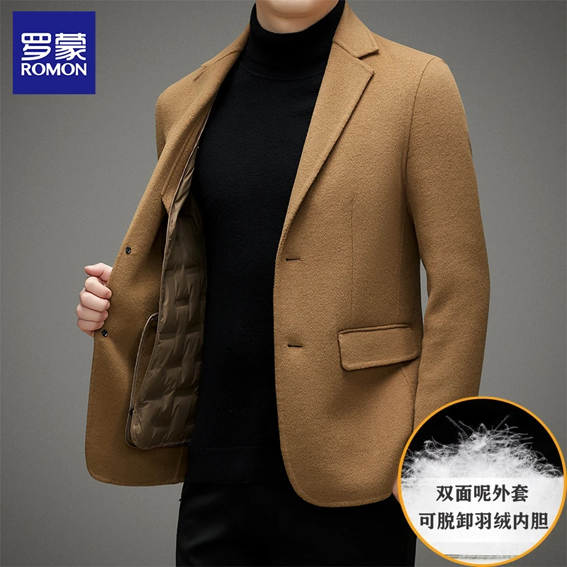 罗蒙秋冬季新款男士西装羽绒内胆双面呢羊毛休闲西服休闲毛呢外套