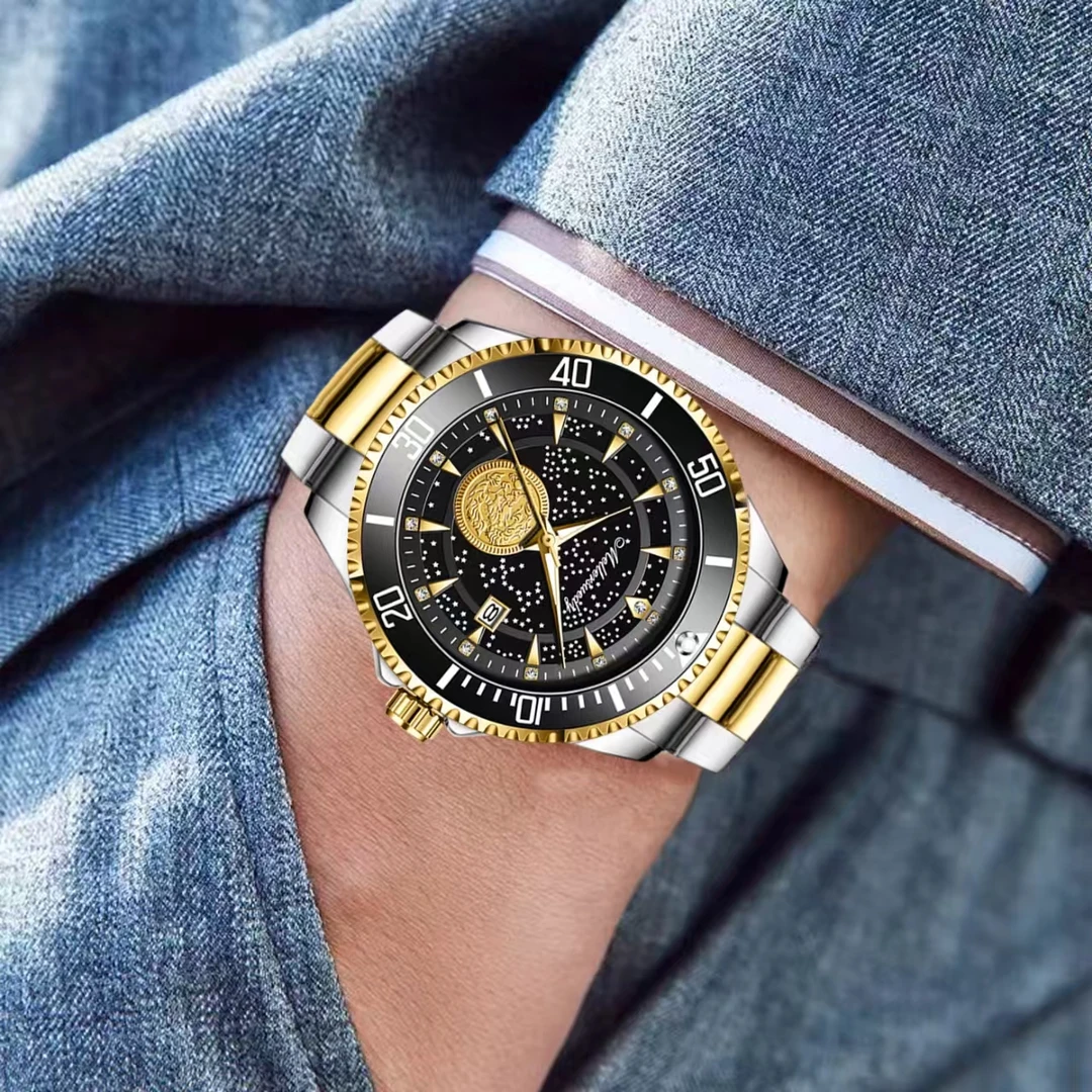 钢带星空间金夜光男表经典真钻男款腕表   -tz W