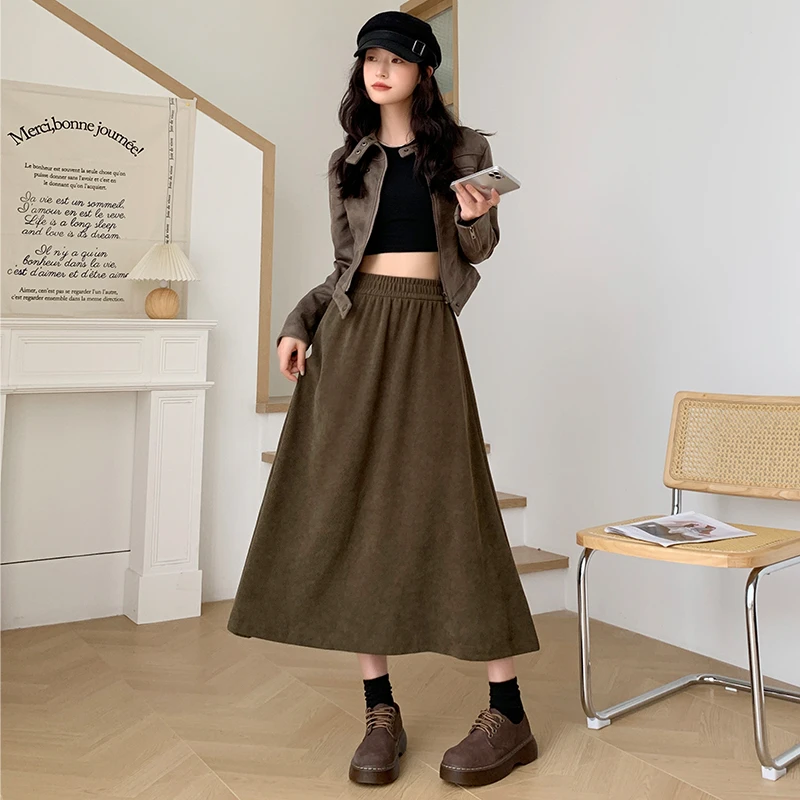 美拉德半身裙女中长款伞裙2023新款高腰显瘦潮流女装A字裙