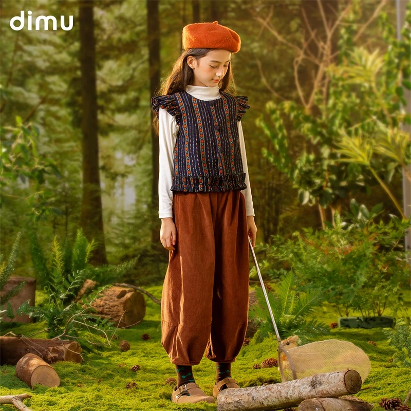 笛牧女童马甲2024秋季新款洋气时髦女孩儿童休闲民族图案背心上衣