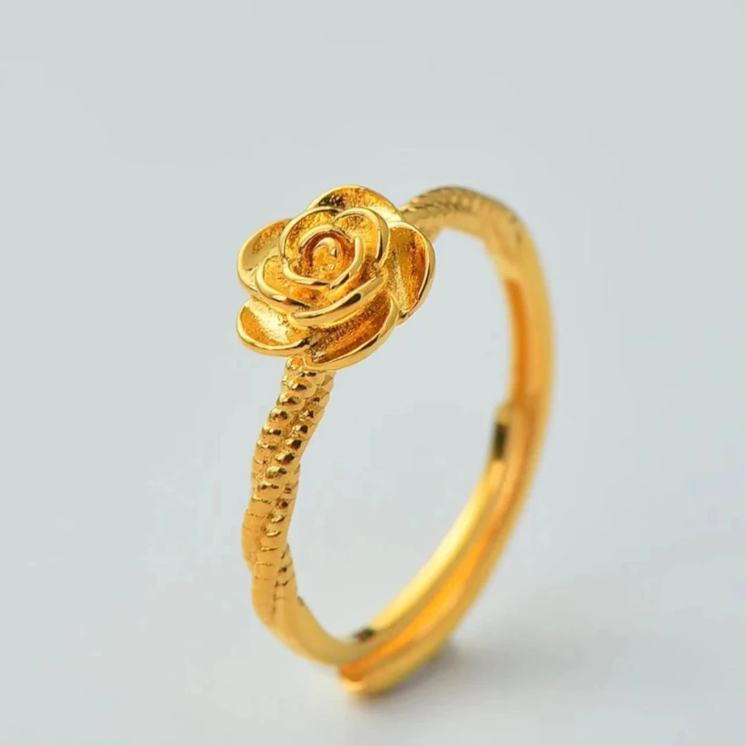 足银戒指 山茶花戒指简约大气百搭可调节