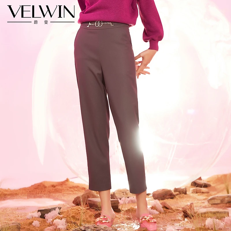 velwin蔚雯春秋新款高腰百搭通勤宽松直筒休闲裤女LEKK43ZB06