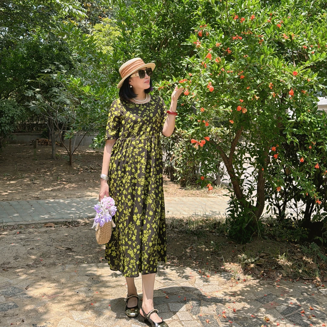 夏季绿色茶歇花裙8897