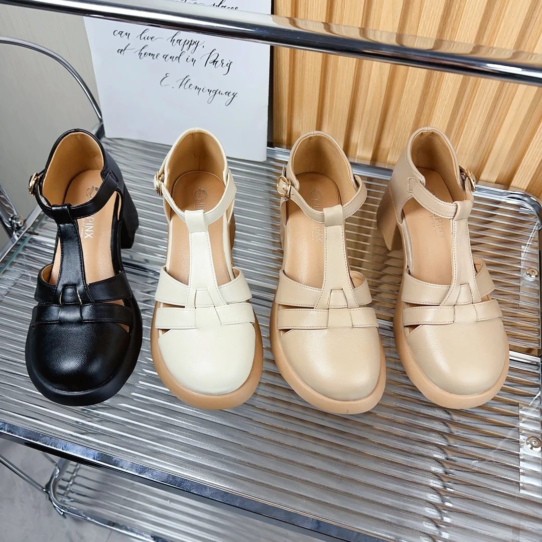 【朵苮品牌】玛丽珍包头凉鞋女年夏季新款软底粗跟舒适休闲女鞋1998