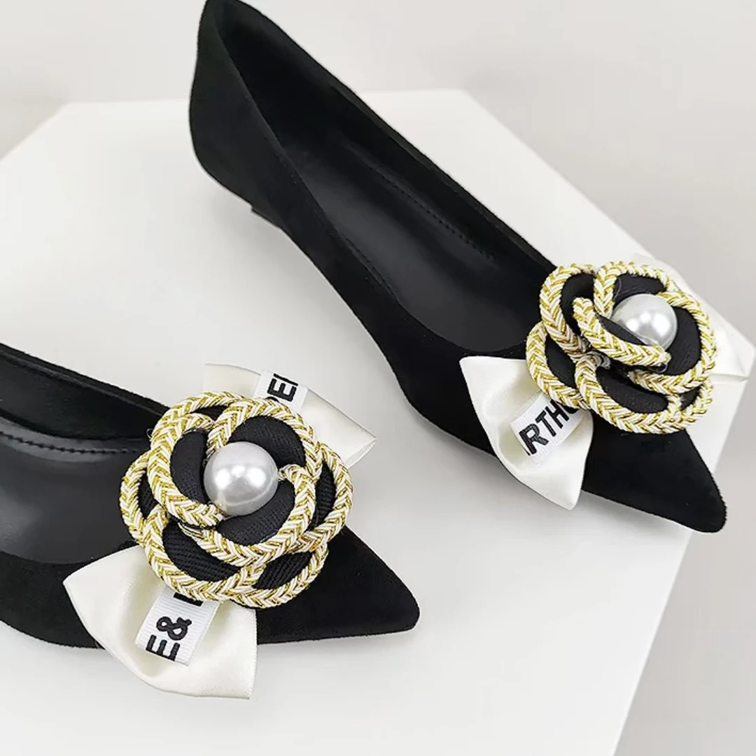 2025新款小香风山茶花猫跟单鞋女法式气质尖头浅口绒面1126