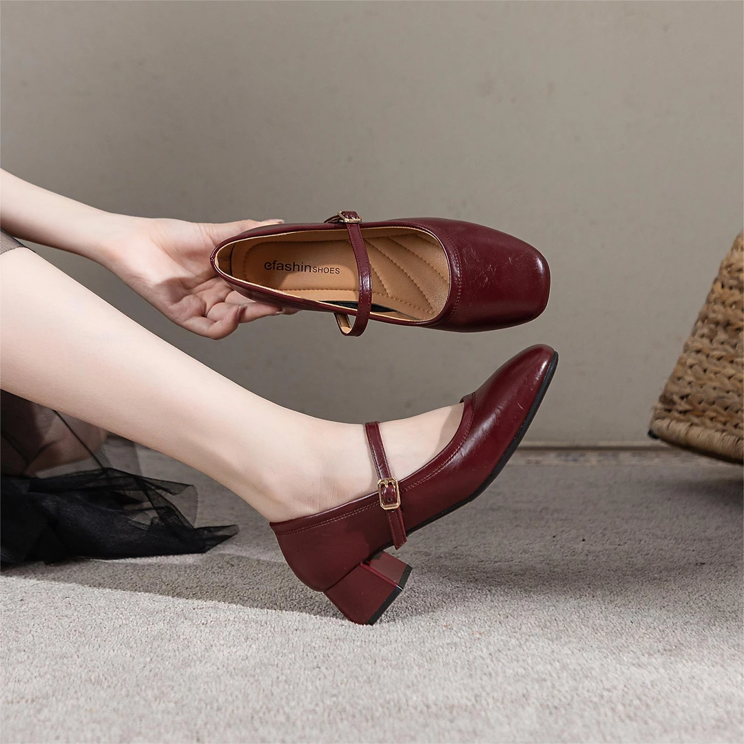 厚底炸街复古单鞋玛丽珍方头一字带粗跟法式中跟女鞋