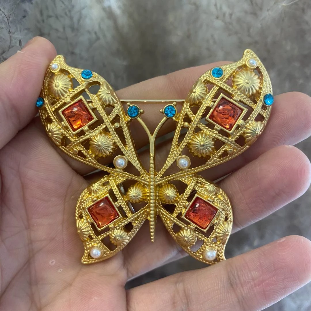 合金玻璃胸针 中古彩色【蝶】胸针重工时尚百搭vintagX20124