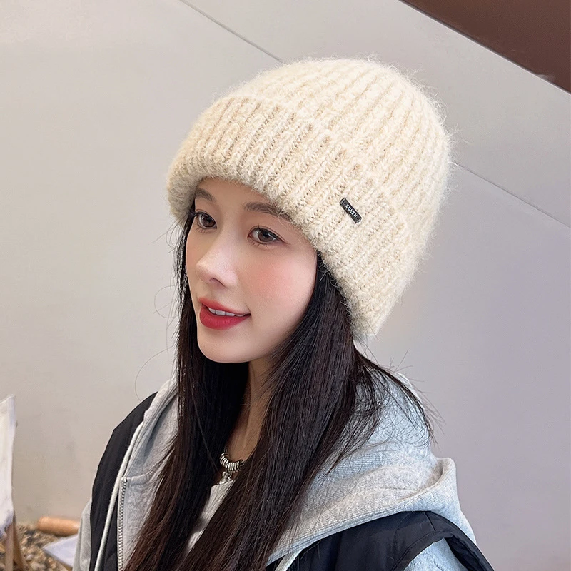 秋冬时尚针织百搭帽子女大头围显脸小保暖加绒茸护耳网红堆堆冷帽