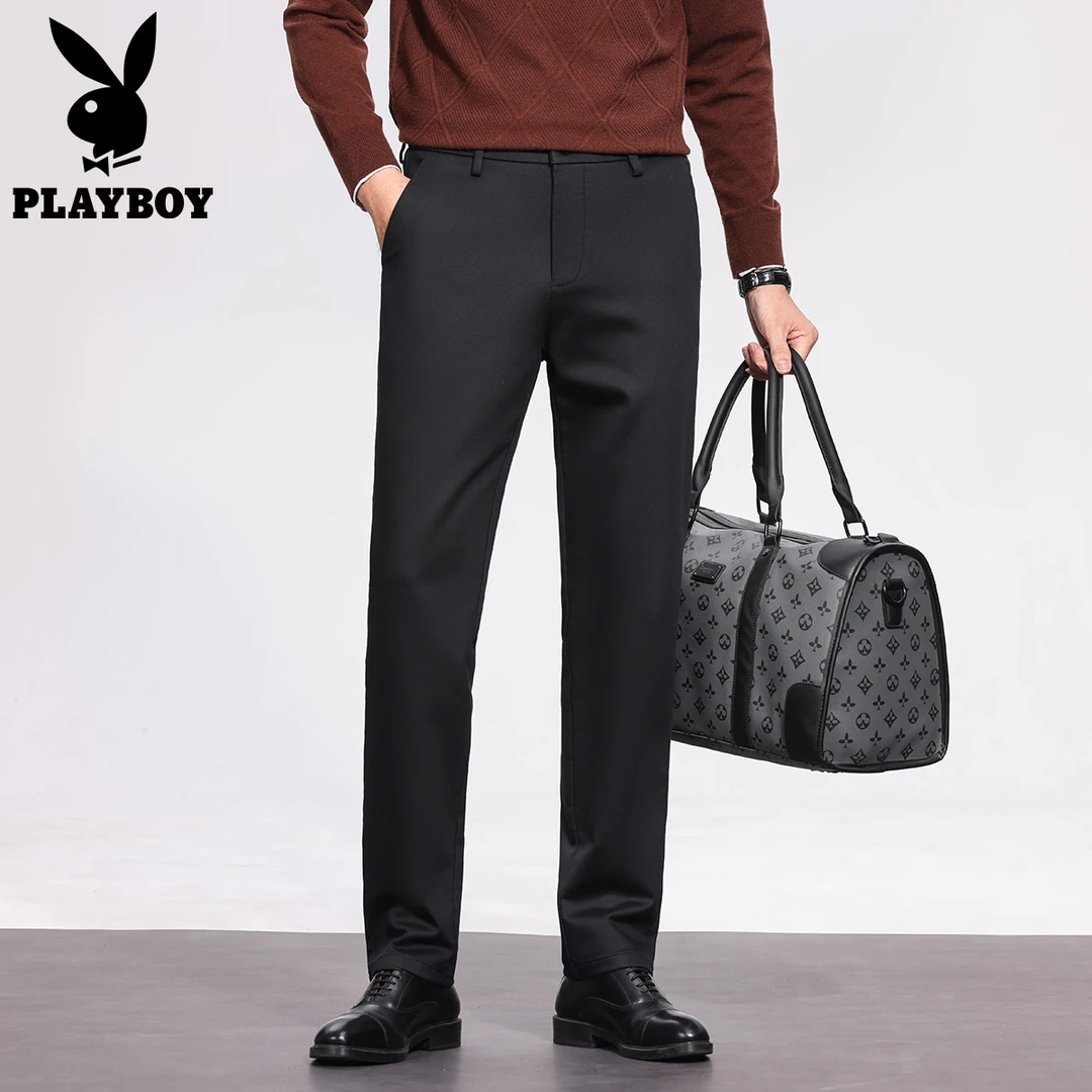 花花公子2025年新款春季款长裤中老年商务休闲加厚保暖长裤微弹